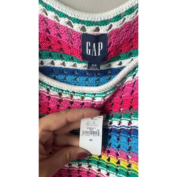 Gap Crochet Stripe Tank Top XS Multicolor Boho Resortwear Euro Summer Beach - Picture 4 of 4